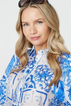 Patchwork Print 1/2 Puff Sleeve Shirt