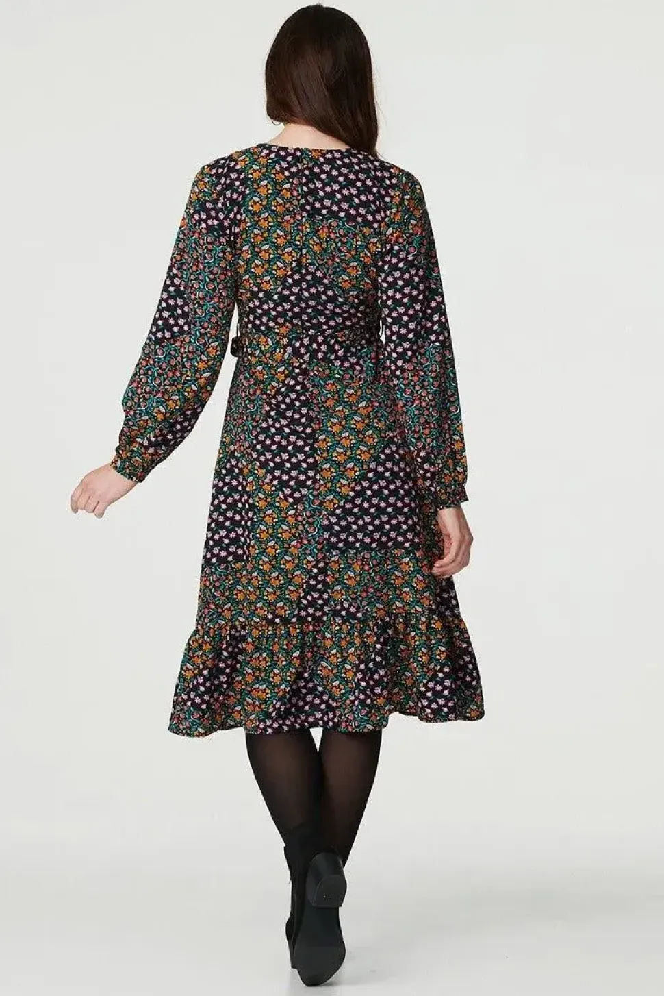 Patchwork Print Ruffled Wrap Dress