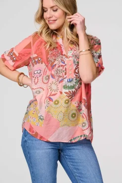 Patchwork Print 1/2 Sleeve Blouse