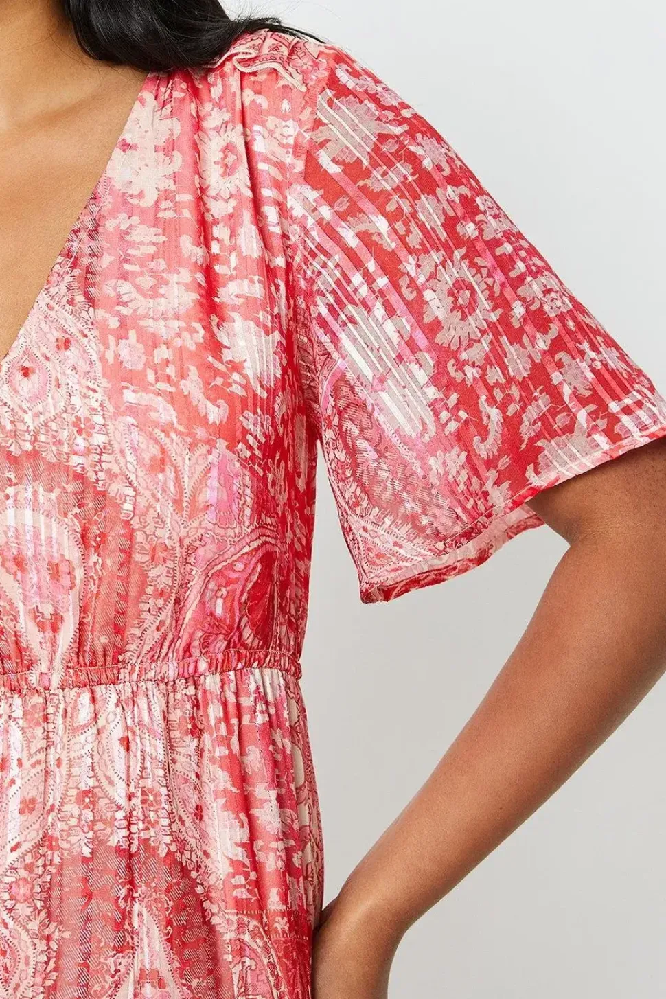 Patchwork Ruffle Burnout Stripe Tiered Mini Dress
