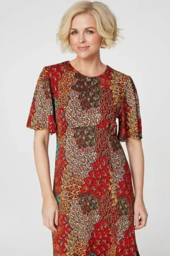 Peacock Print Jersey Midi Dress