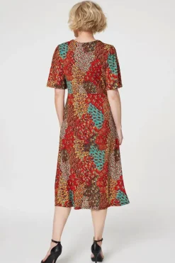 Peacock Print Jersey Midi Dress