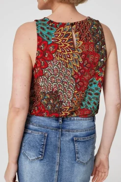 Peacock Print Jersey Vest Top