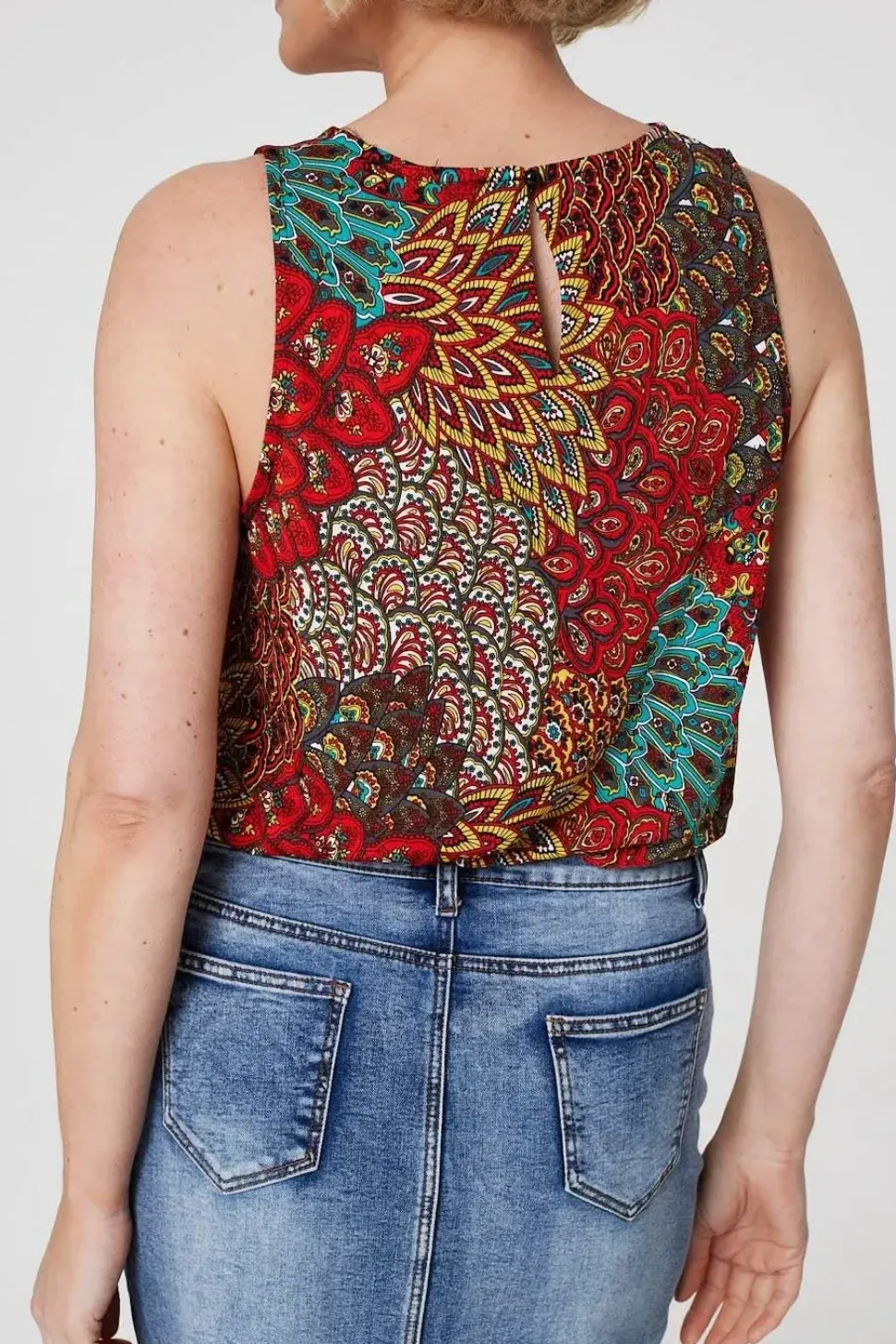 Peacock Print Jersey Vest Top