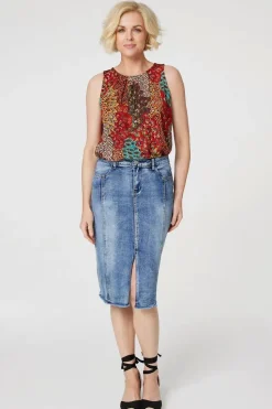 Peacock Print Jersey Vest Top