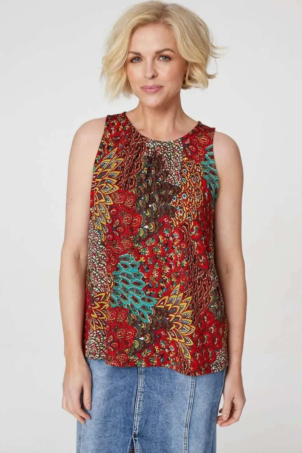 Peacock Print Jersey Vest Top
