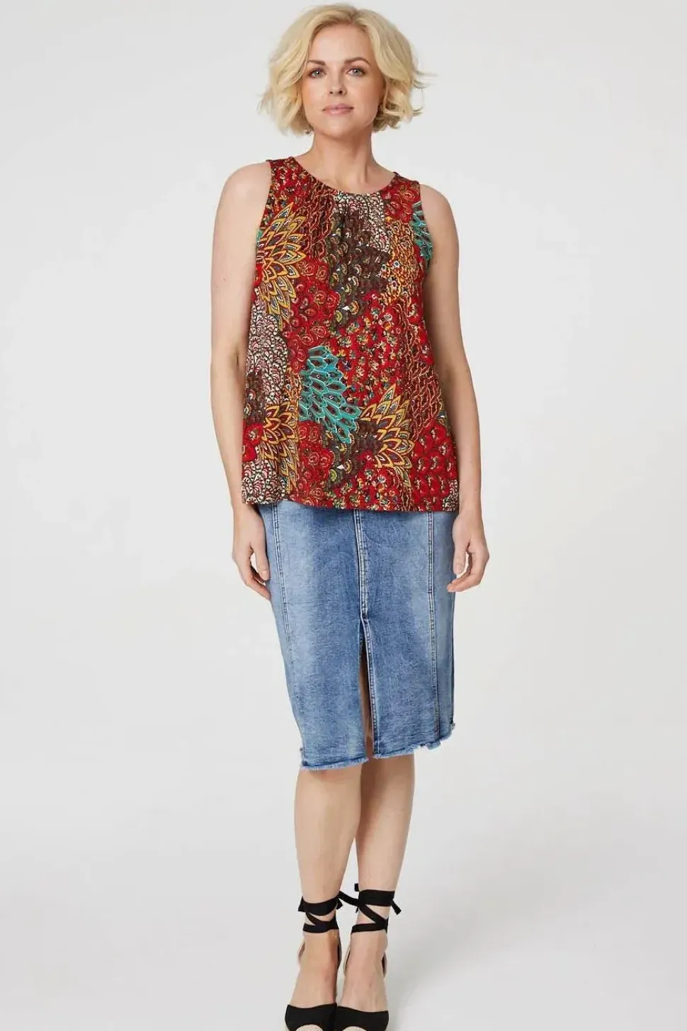 Peacock Print Jersey Vest Top