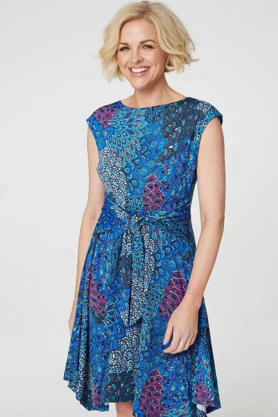 Peacock Print Tie Front Dress