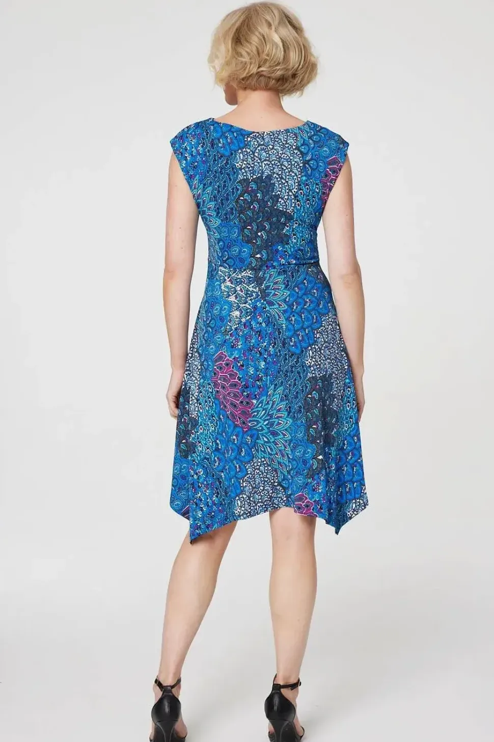Peacock Print Tie Front Dress