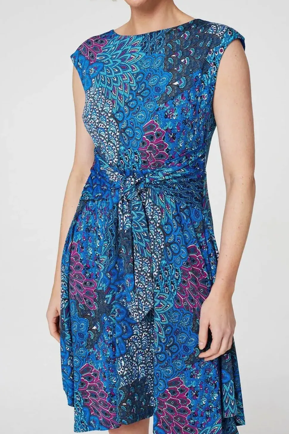 Peacock Print Tie Front Dress