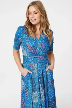 Peacock Print Wrap Front Dress
