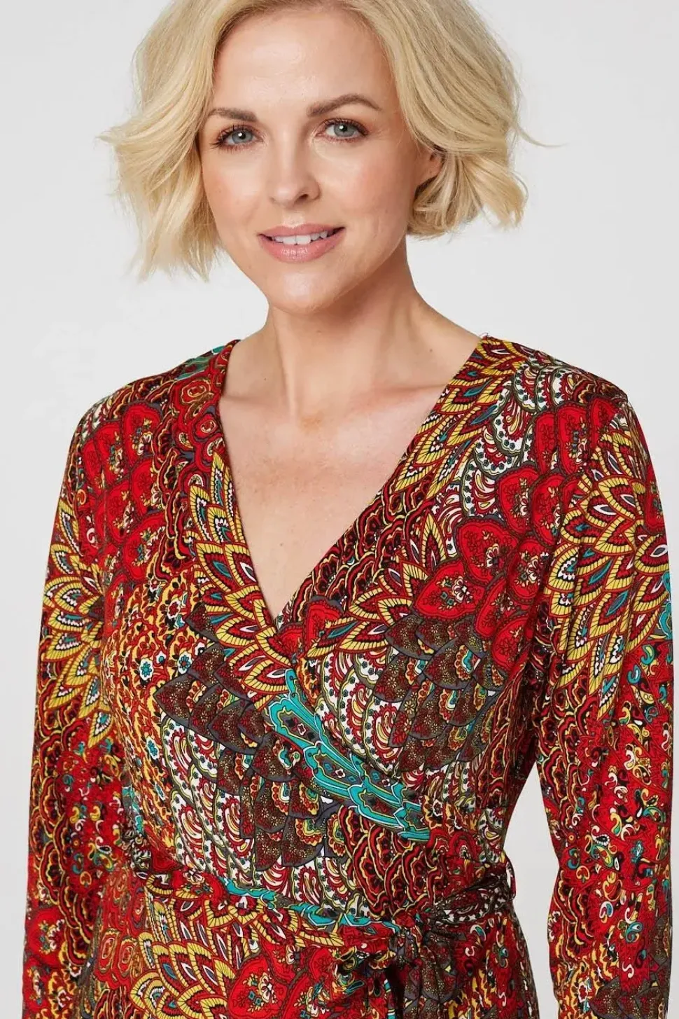 Peacock Print Wrap Maxi Dress