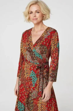 Peacock Print Wrap Maxi Dress