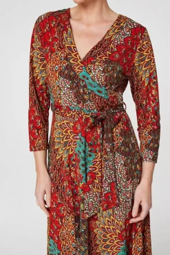 Peacock Print Wrap Maxi Dress