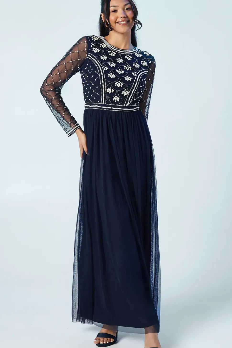 Pearl Drop Long Sleeve Two In One Bridesmaids Dress