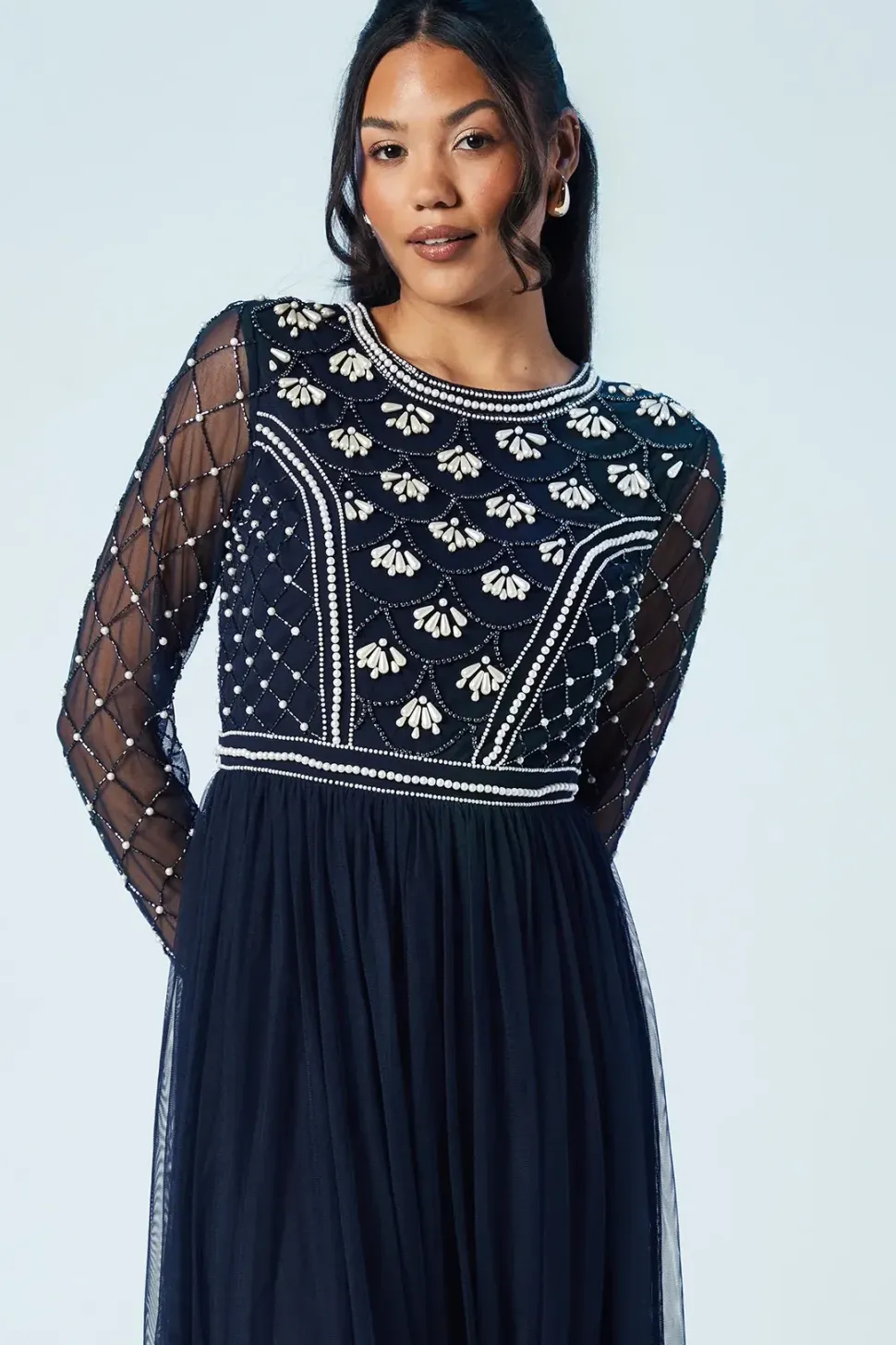 Pearl Drop Long Sleeve Two In One Bridesmaids Dress