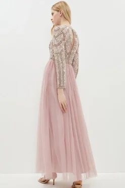 Pearl Embellished Bodice Bridesmaid Tulle Skirt Dress