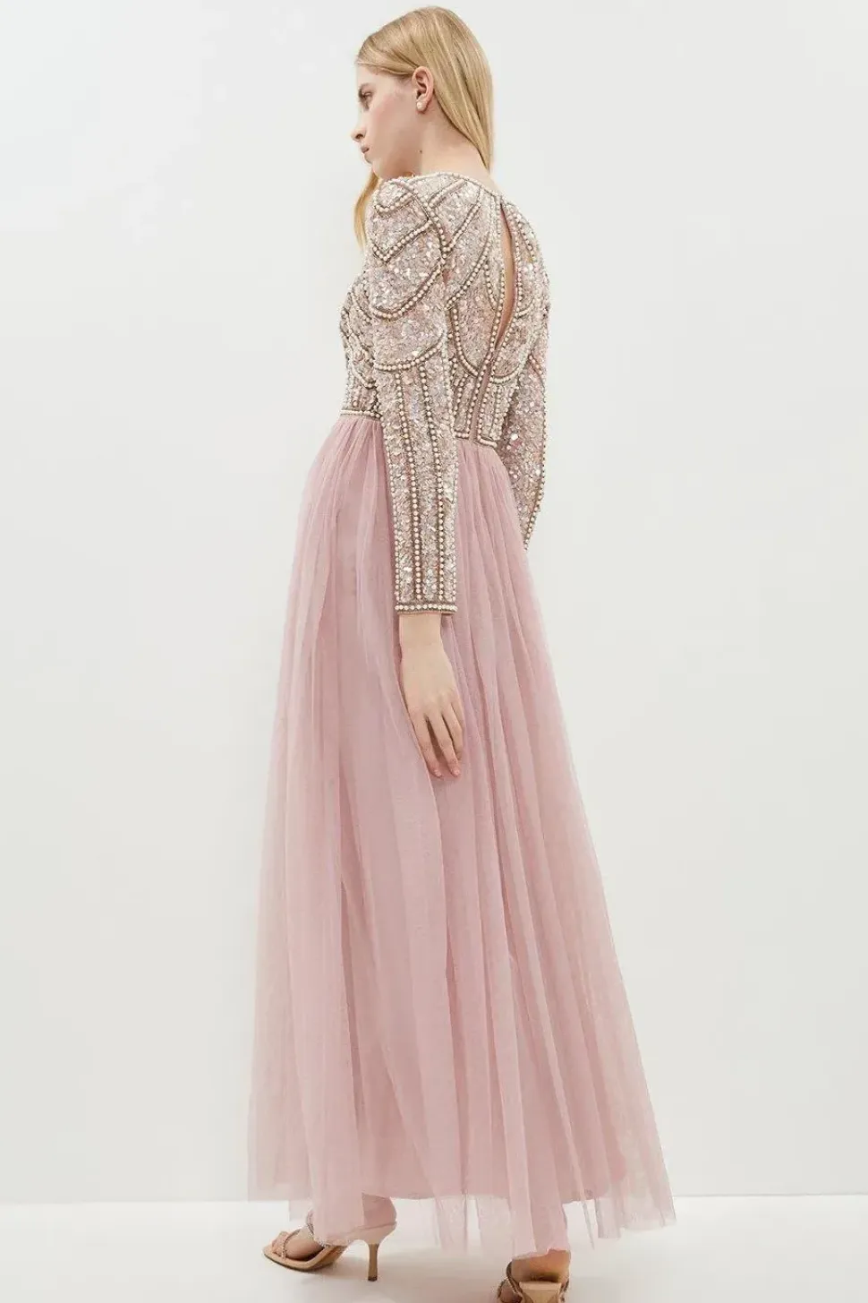 Pearl Embellished Bodice Bridesmaid Tulle Skirt Dress