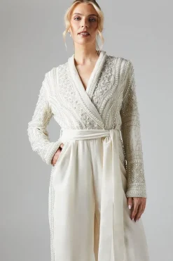 Pearl Embellished Bodice Velvet Bridal Jumpsuit