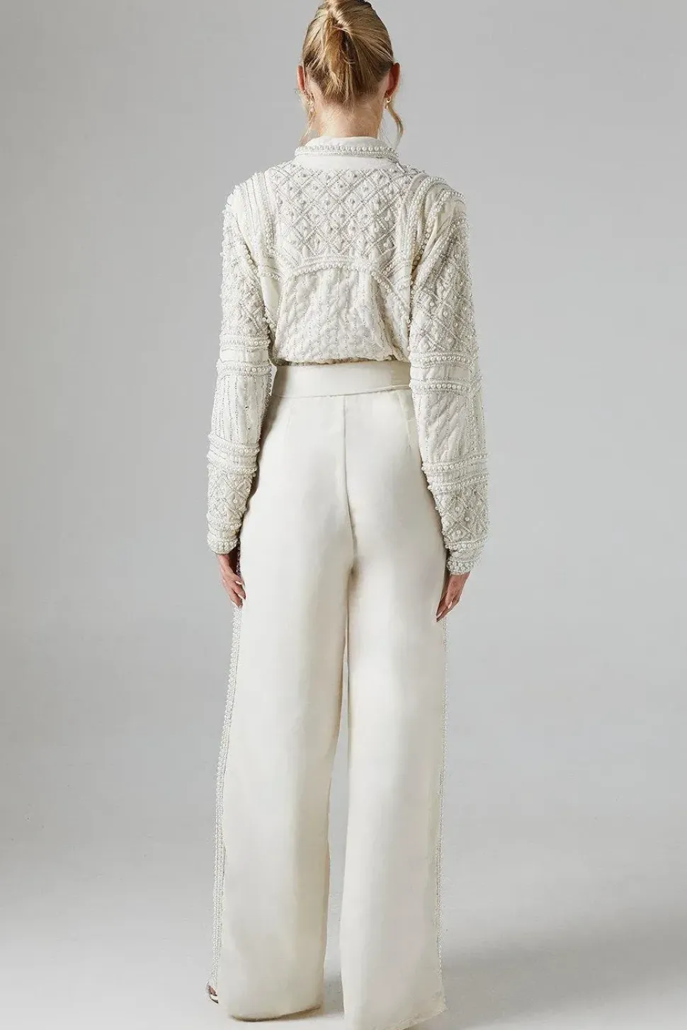 Pearl Embellished Bodice Velvet Bridal Jumpsuit