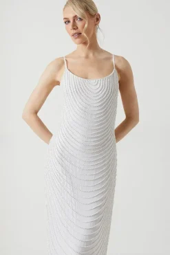 Pearl Embellished Cowl Neck Wedding Dress