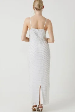 Pearl Embellished Cowl Neck Wedding Dress