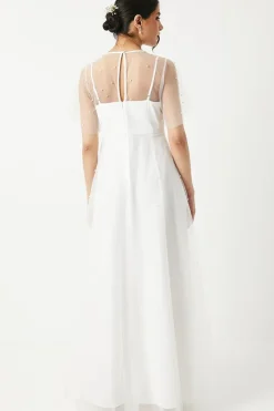 Pearl Embellished Mesh Wedding Dress