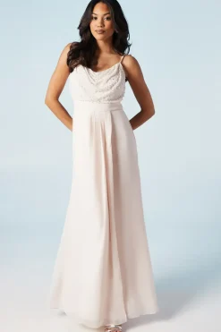 Pearl Embellished Strappy Bridesmaids Dress