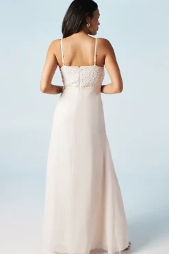 Pearl Embellished Strappy Bridesmaids Dress