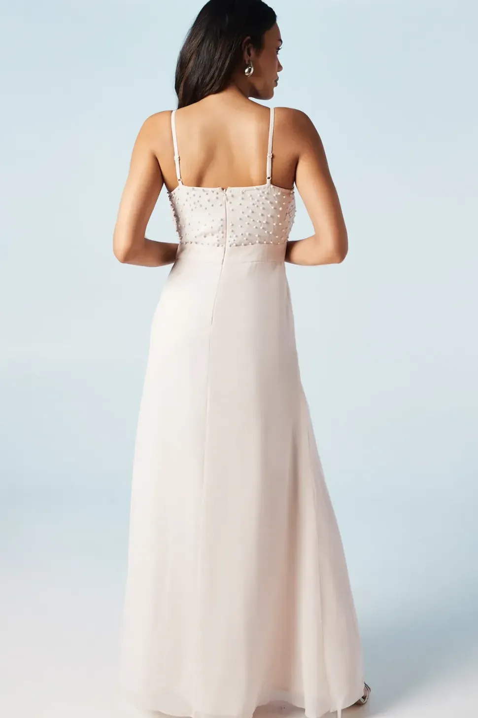 Pearl Embellished Strappy Bridesmaids Dress