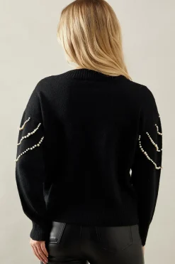 Pearl Embellished V Neck Knitted Jumper