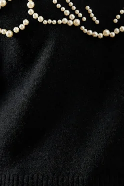 Pearl Embellished V Neck Knitted Jumper