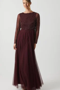 Pearl Geometric Cowl Back Long Sleeve Bridesmaid Dress