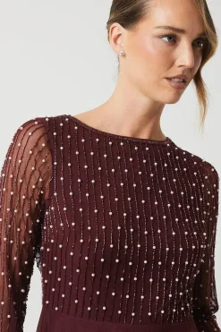 Pearl Geometric Cowl Back Long Sleeve Bridesmaid Dress
