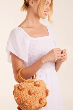 Pearl Pompom Mini Woven Handbag