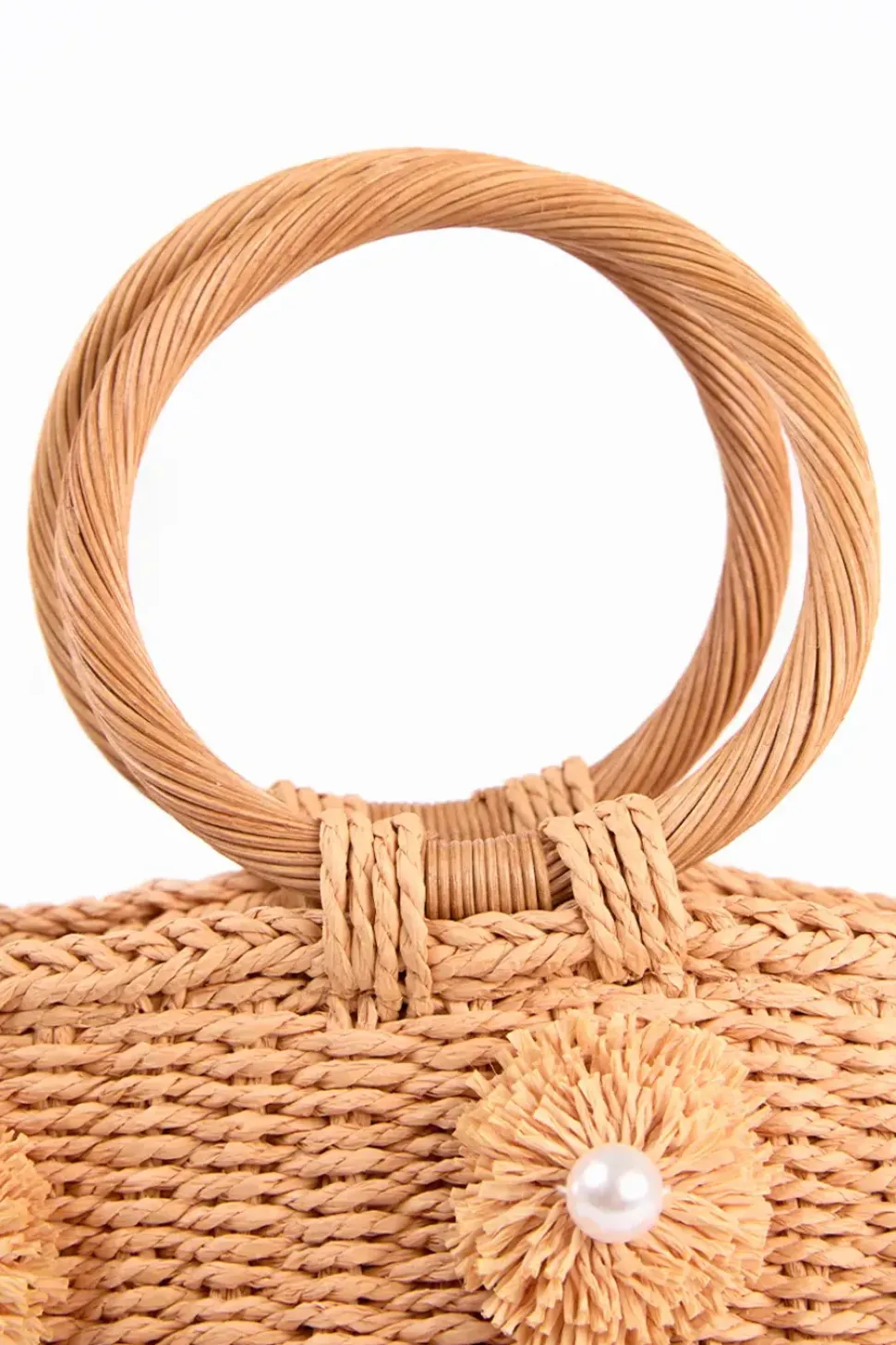 Pearl Pompom Mini Woven Handbag