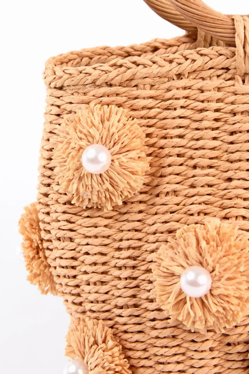 Pearl Pompom Mini Woven Handbag