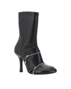 Peep Heeled Ankle Boots with Leather Stiletto Heel and Zipper Detail