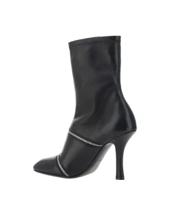 Peep Heeled Ankle Boots with Leather Stiletto Heel and Zipper Detail