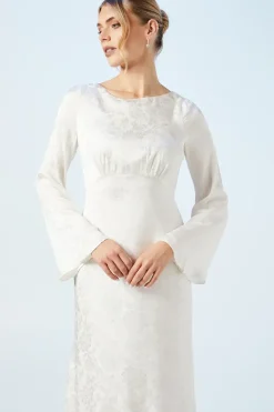 Peony Satin Jacquard Flare Sleeve Wedding Dress