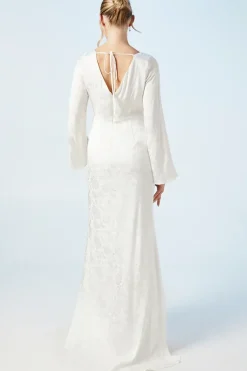 Peony Satin Jacquard Flare Sleeve Wedding Dress