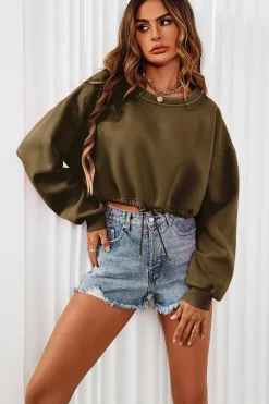 Perfectly Oversized Cropped Sweatshirt In Khaki