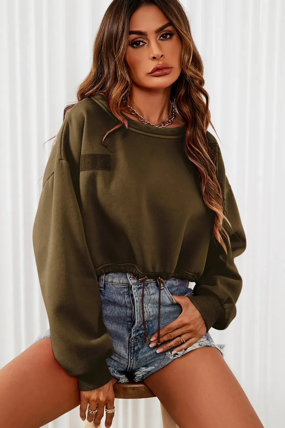 Perfectly Oversized Cropped Sweatshirt In Khaki