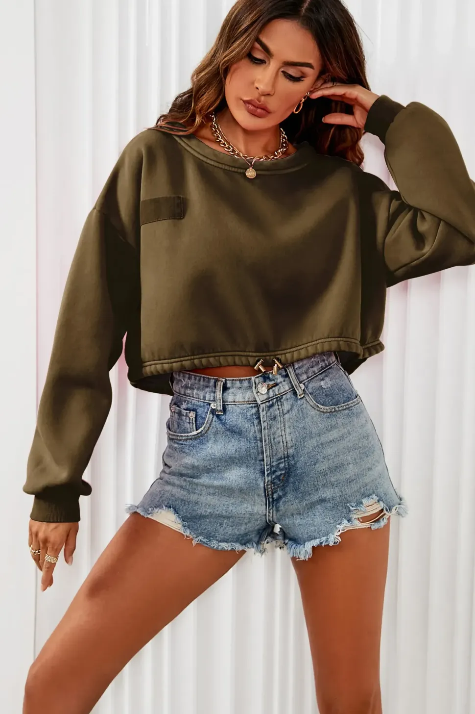Perfectly Oversized Cropped Sweatshirt In Khaki