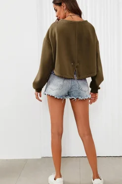 Perfectly Oversized Cropped Sweatshirt In Khaki