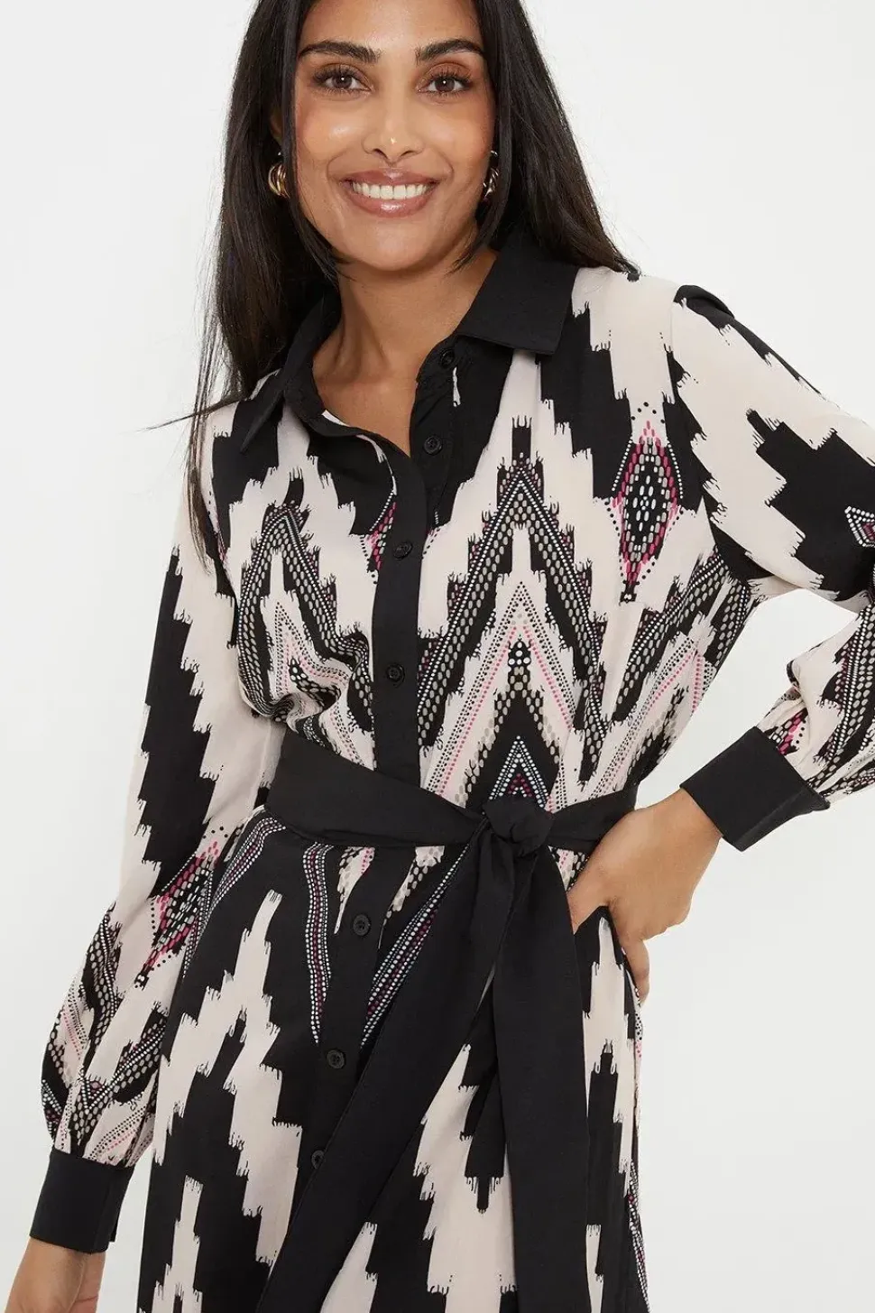 Petite Abstract Belted Shirt Dress