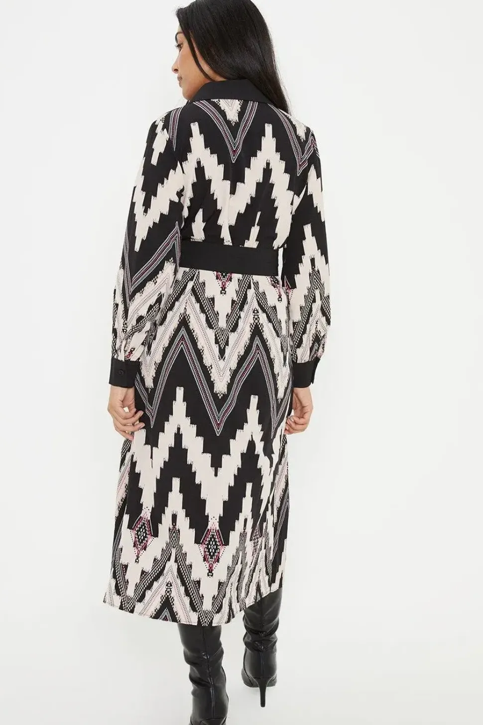 Petite Abstract Belted Shirt Dress