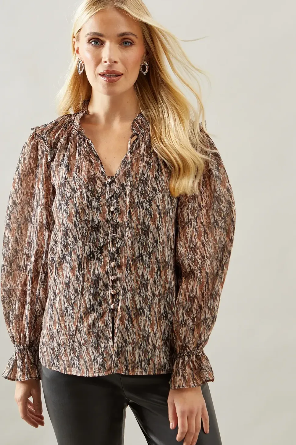 Petite Abstract Button Through Blouse
