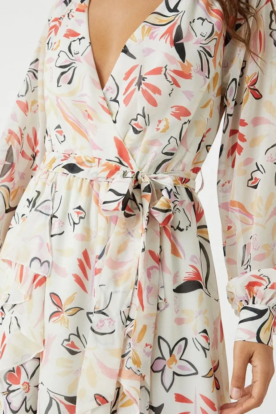 Petite Abstract Printed Ruffle Front Maxi Dress