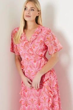 Petite Abstract Print Flutter Sleeve Ruffle Midi Dress